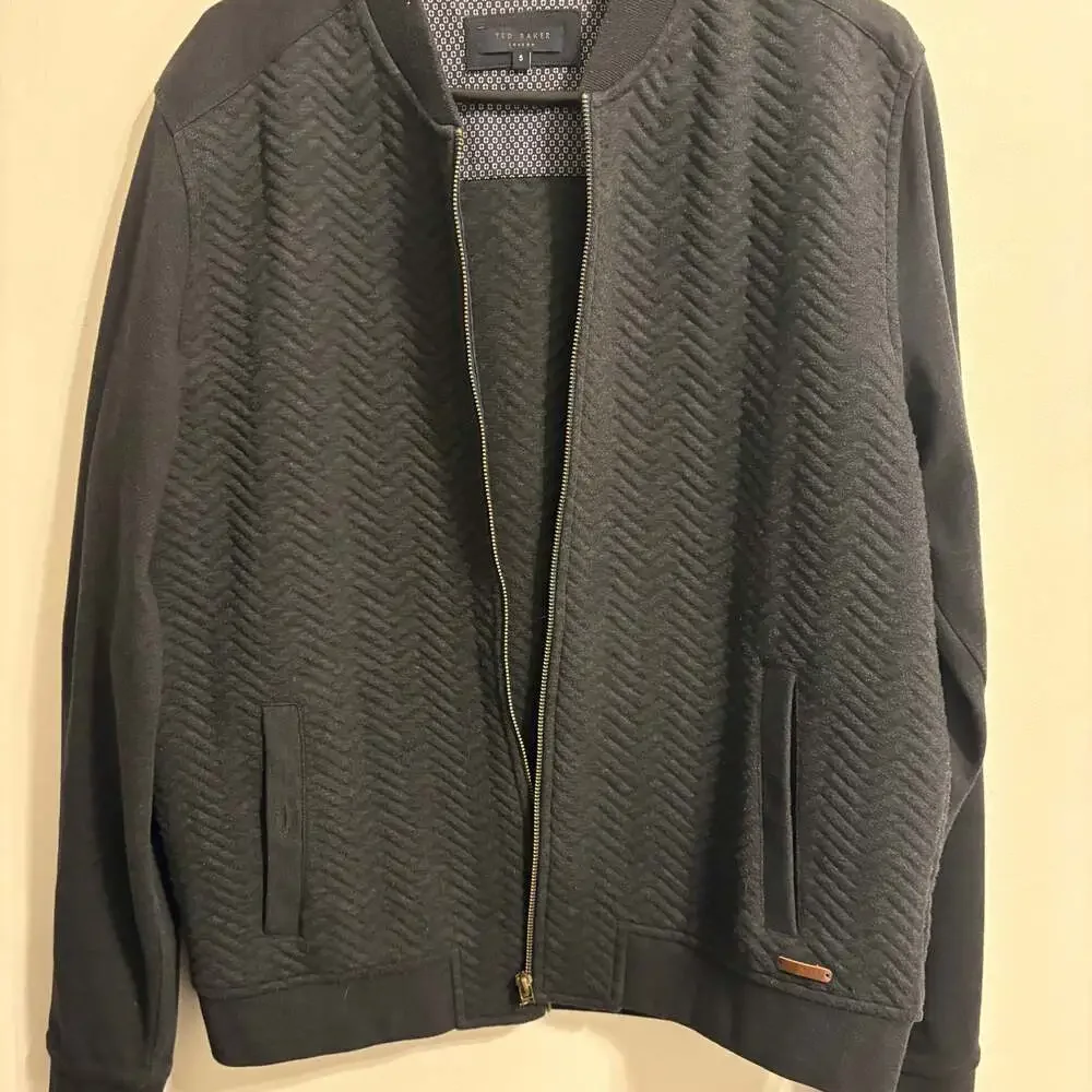 Ted Baker London Quilted Herringbone Bomber Jacket Charcoal Mens Size 5